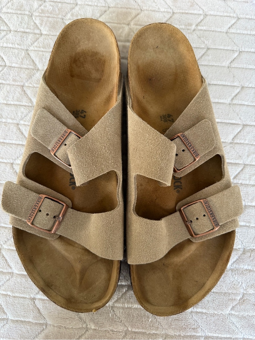 Birkenstock Arizona Suede Slip-On Sandals in Taupe Men's Size 14 Regular Width